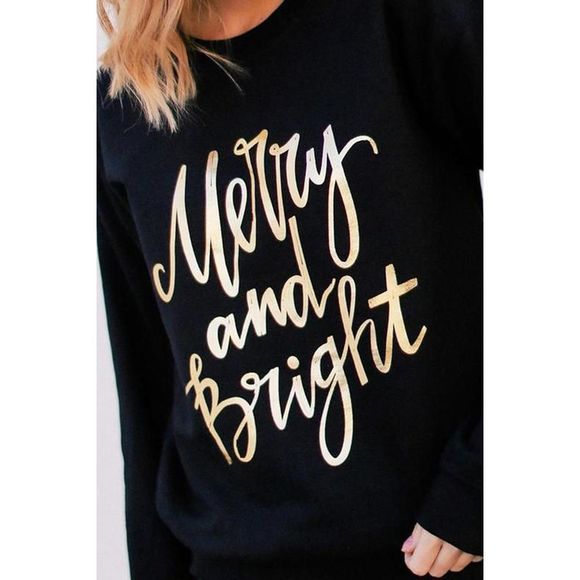 Azura Exchange  Black  Merry & Bright Letter Print Pullover Sweatshirt - Picture 5 of 10